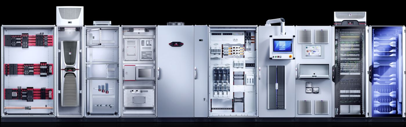 Line-up of electrical cabinets, UPS and control enclosures